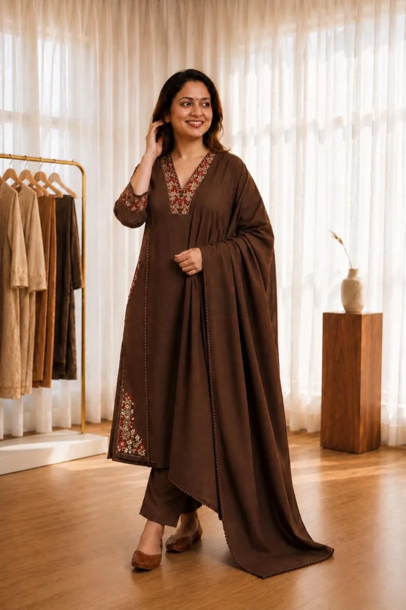 Cotton Suit Set with Mulmul Dupatta
