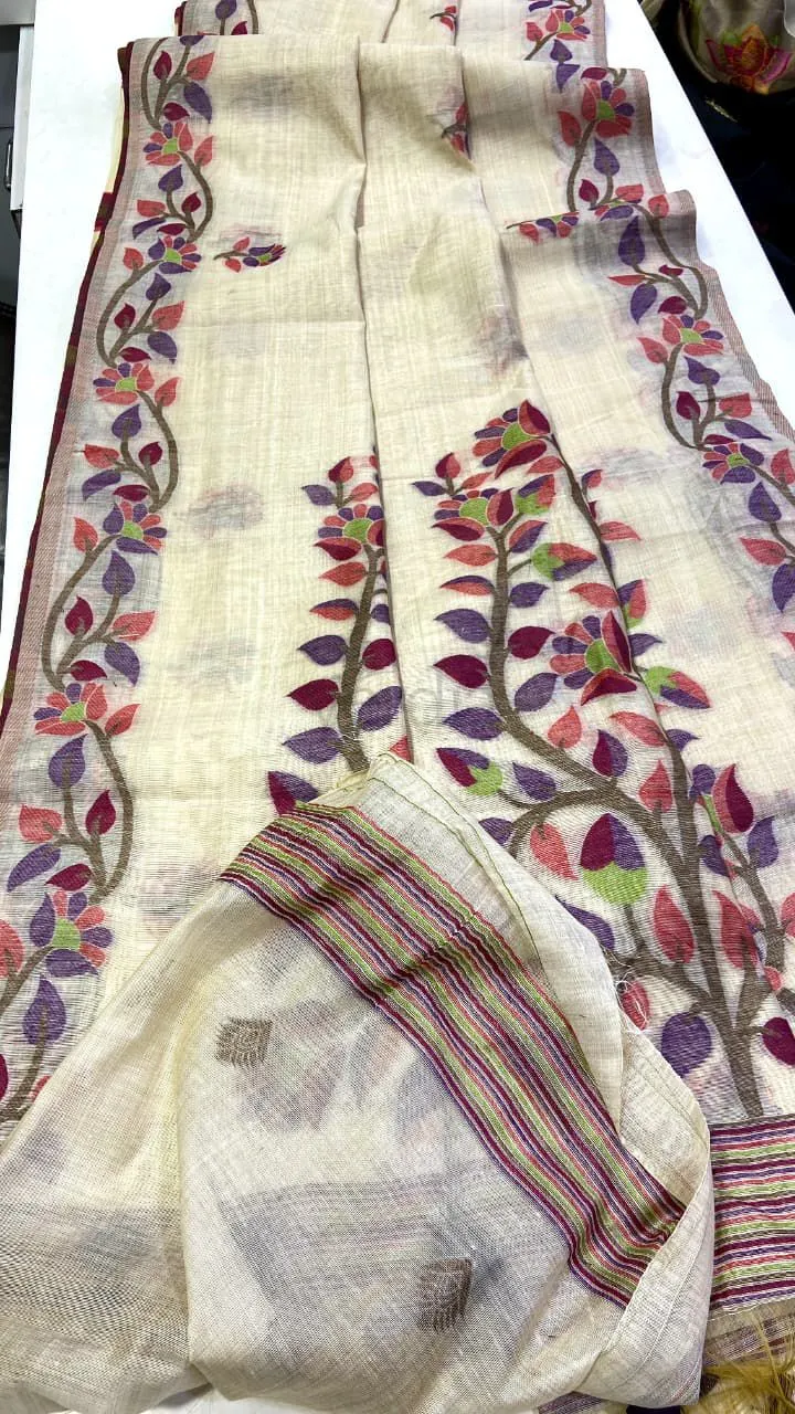 Munga Jamdani Saree in authentic Munga Silk view 5