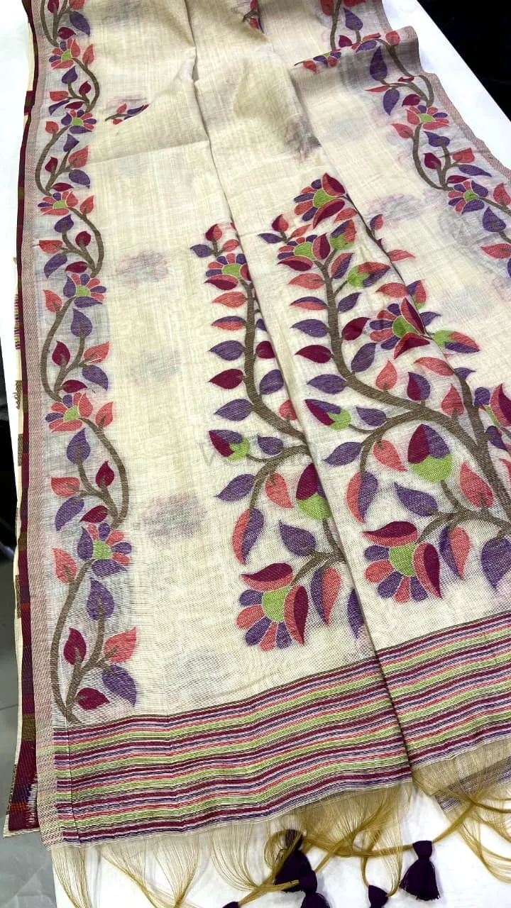 Munga Jamdani Saree in authentic Munga Silk view 6