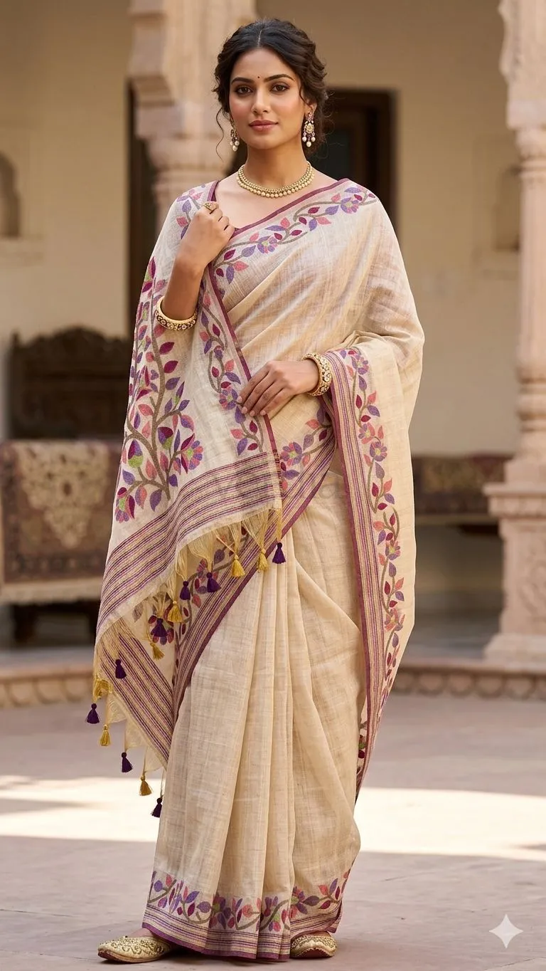 Munga Jamdani Saree in authentic Munga Silk view 8