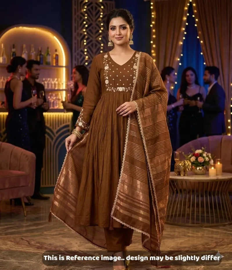 Pure Mal Chanderi fabric with intricate handwork detailing. view 3