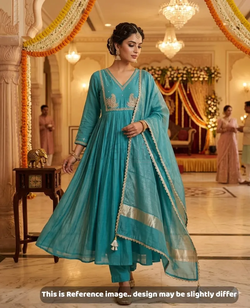Pure Mal Chanderi fabric with intricate handwork detailing. view 4
