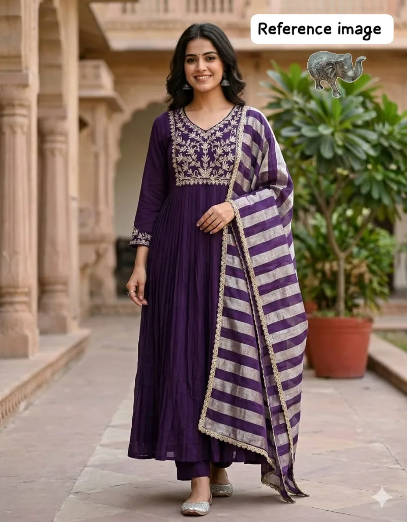 Pure Mal Chanderi fabric with intricate handwork detailing. view 5