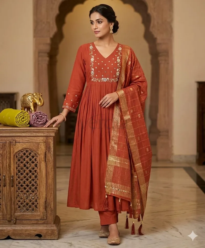 Pure Mal Chanderi fabric with intricate handwork detailing. view 7