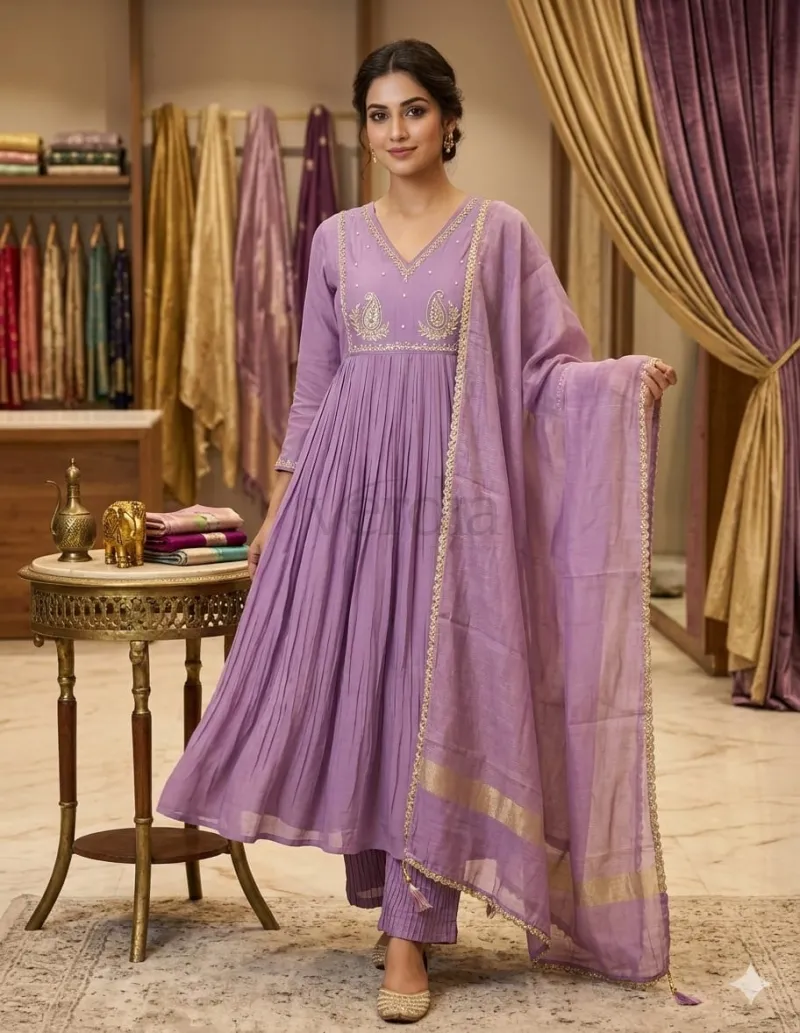 Pure Mal Chanderi fabric with intricate handwork detailing. view 8