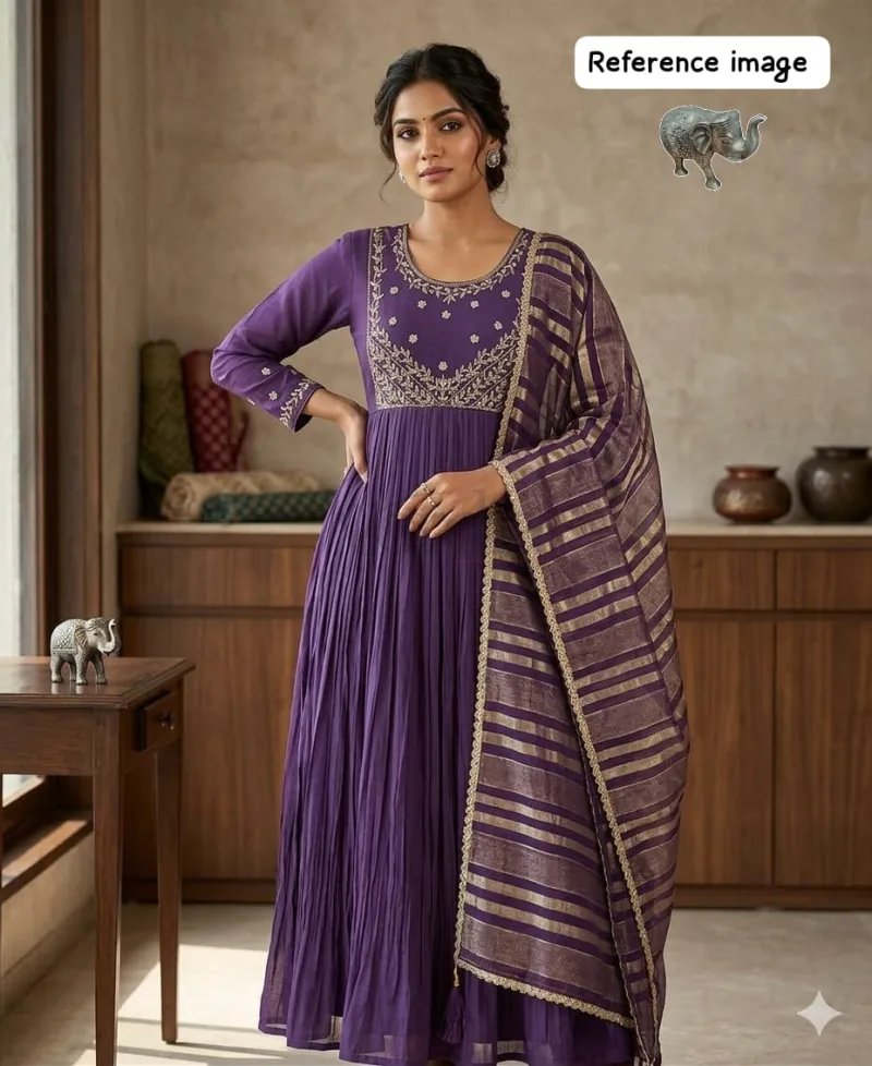 Pure Mal Chanderi fabric with intricate handwork detailing. view 9
