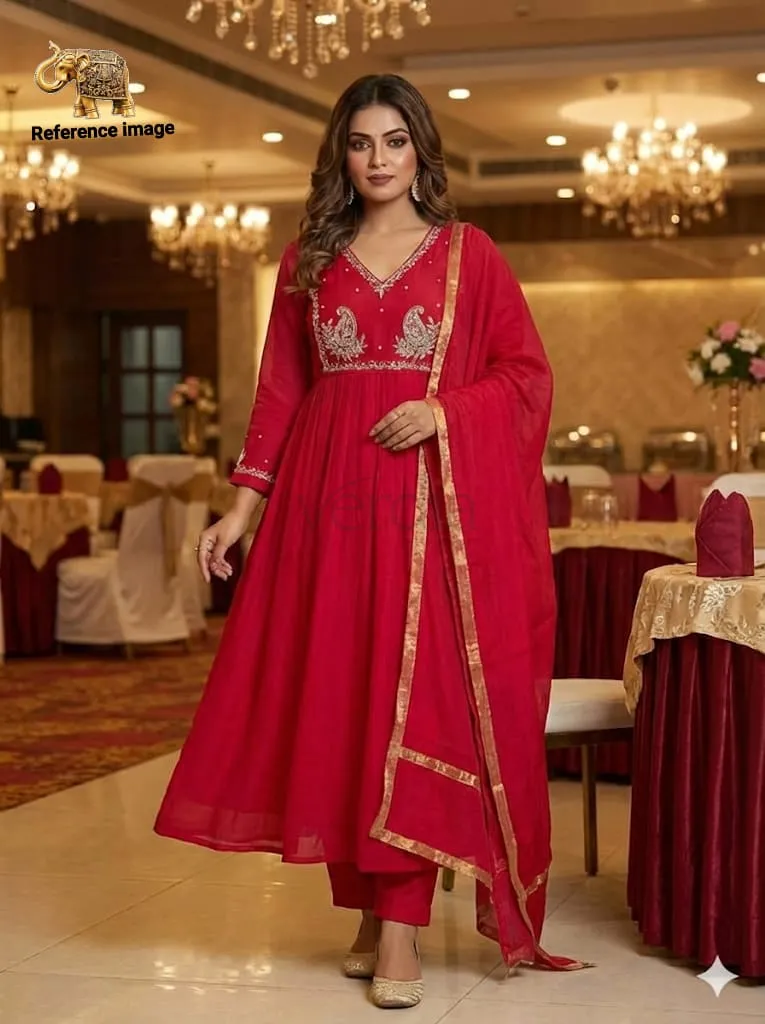 Pure Mal Chanderi fabric with intricate handwork detailing. view 10