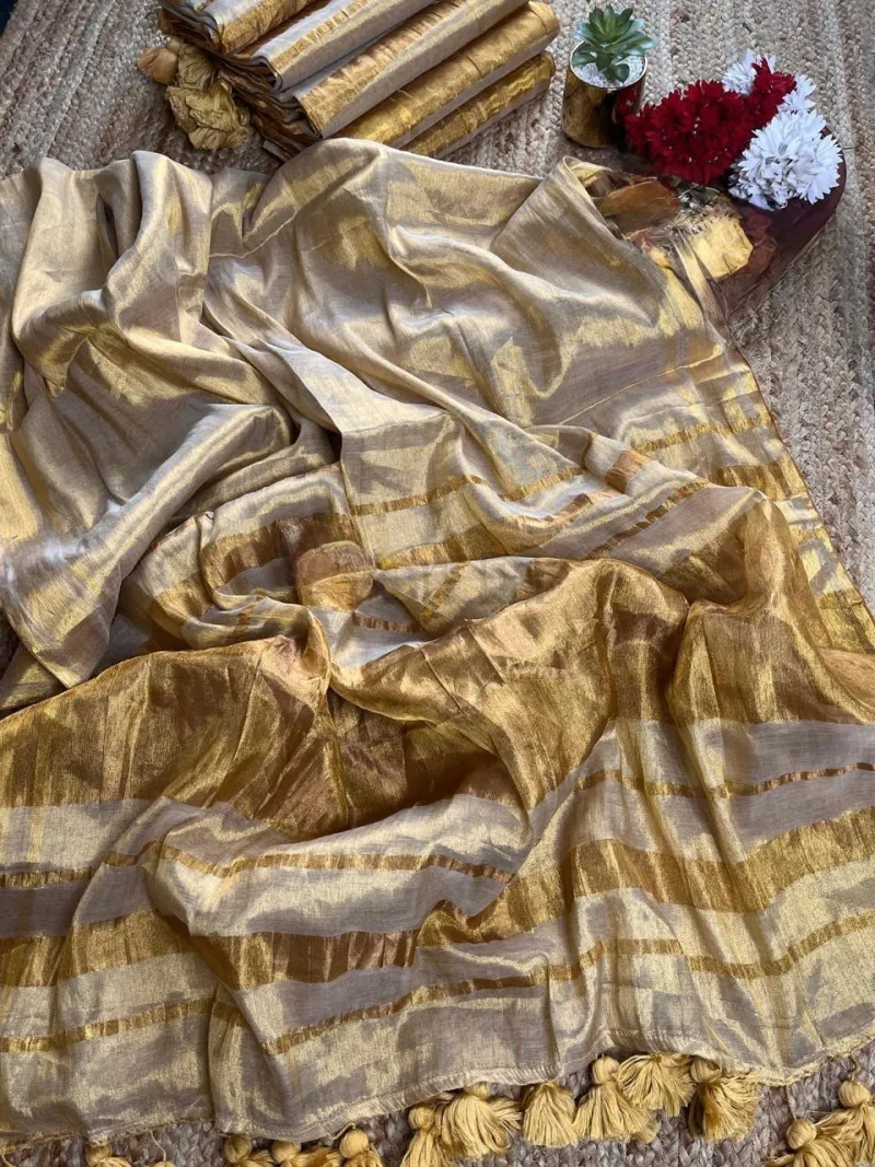 Premium Linen Zari Tissue Silk Saree view 3
