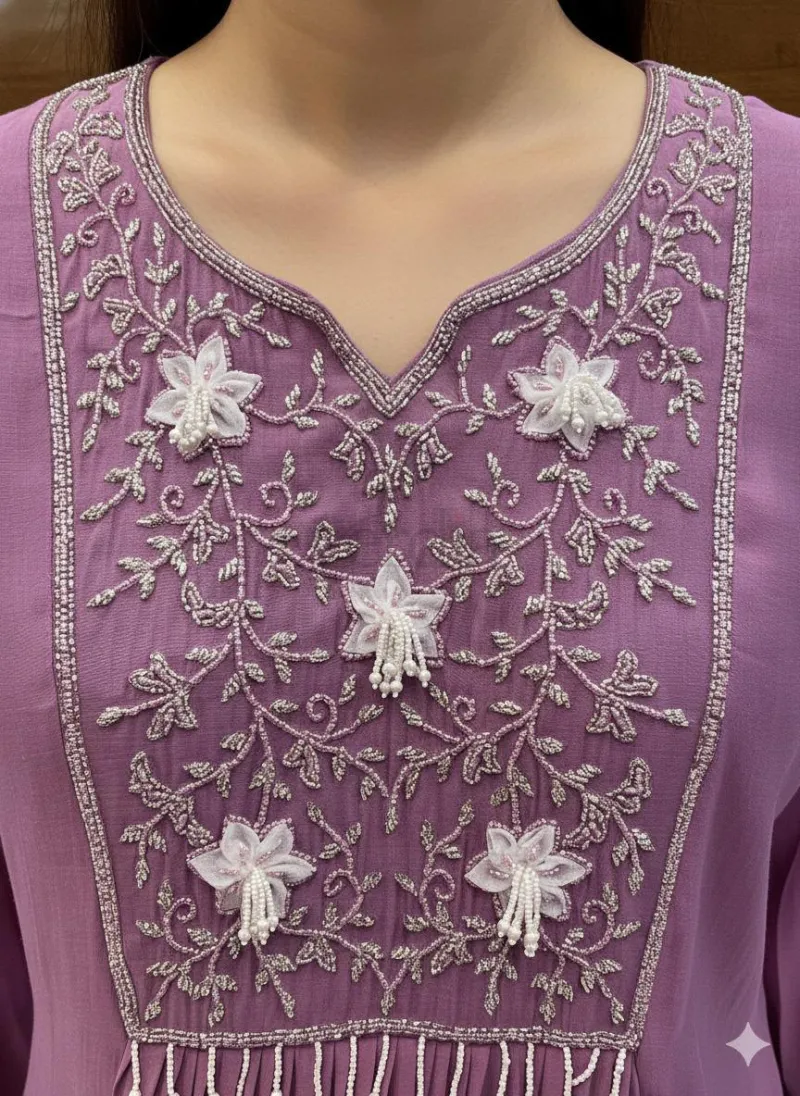 Mul Chanderi A-line kurti (semi-stitched) view 2