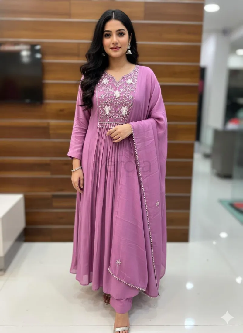 Mul Chanderi A-line kurti (semi-stitched)