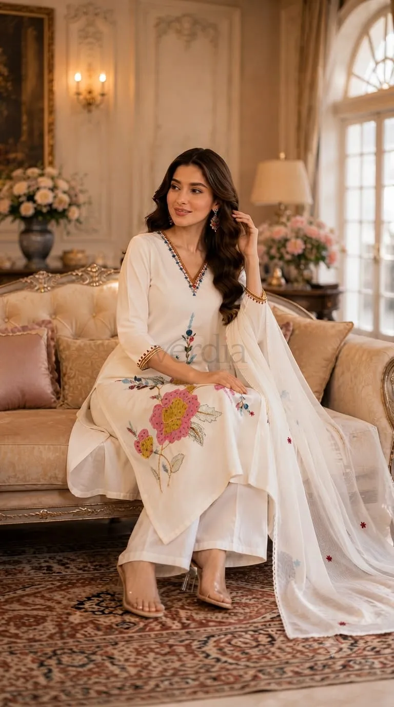 Pure cotton top featuring heavy embroidery and sequins work.