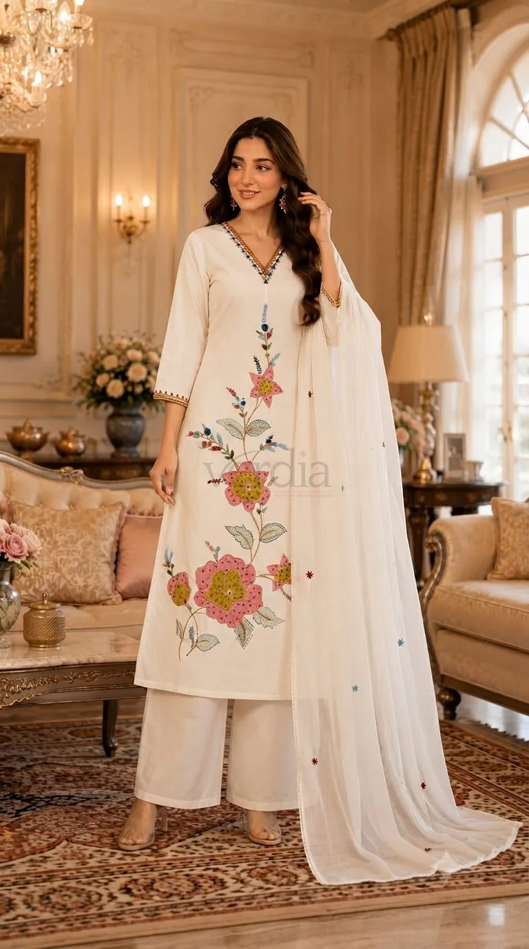 Pure cotton top featuring heavy embroidery and sequins work. view 4