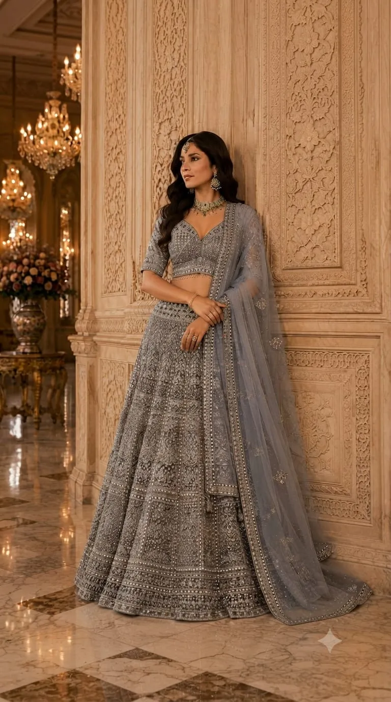 High-quality pure silk and net lehenga choli view 3