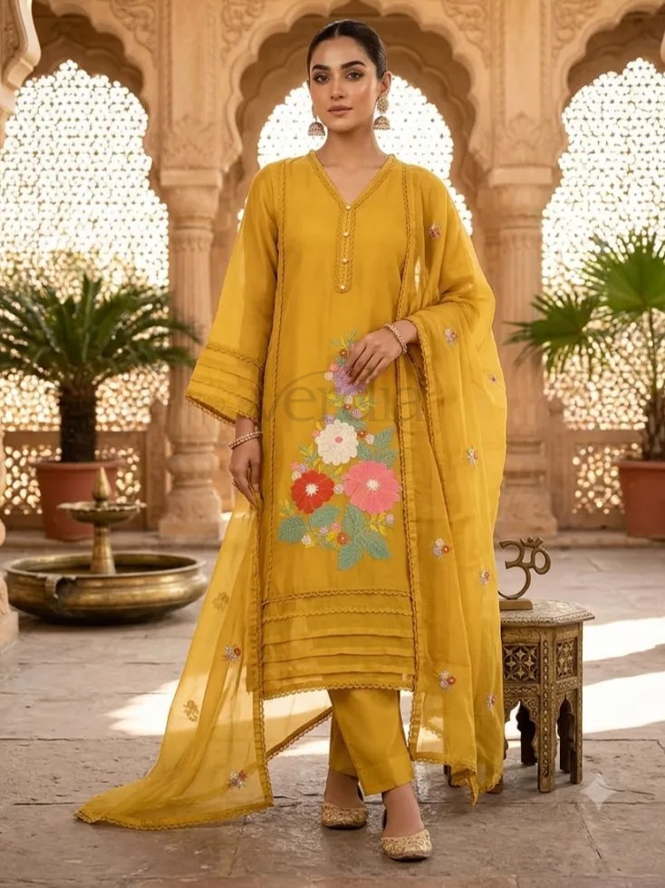 Three-piece shimmer straight kurti view 2