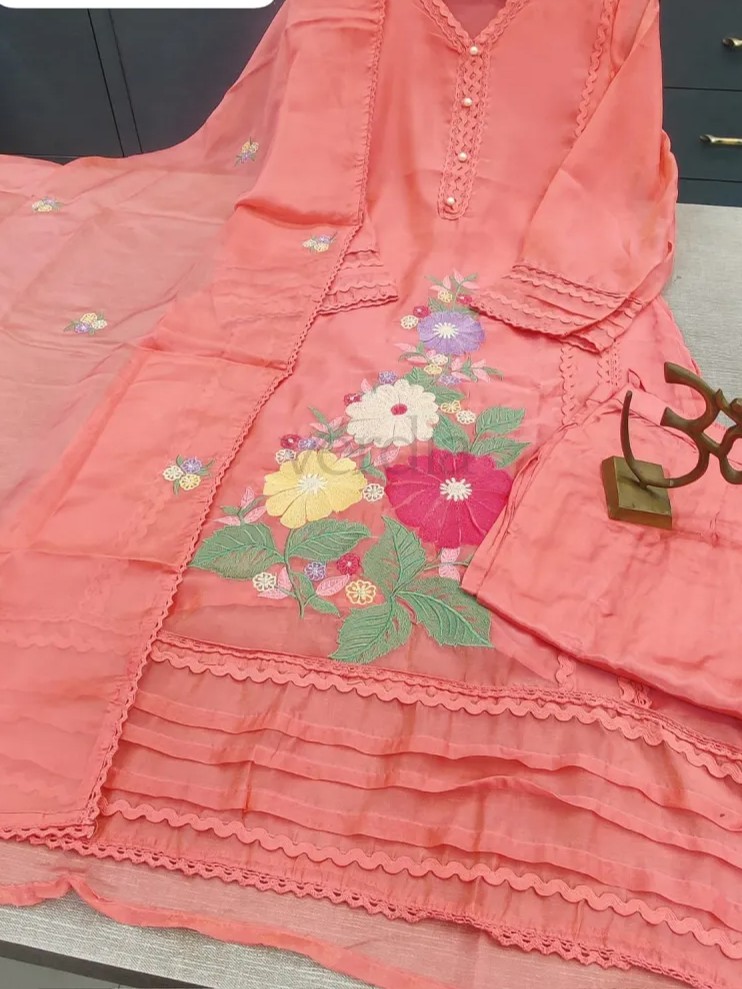Three-piece shimmer straight kurti view 3