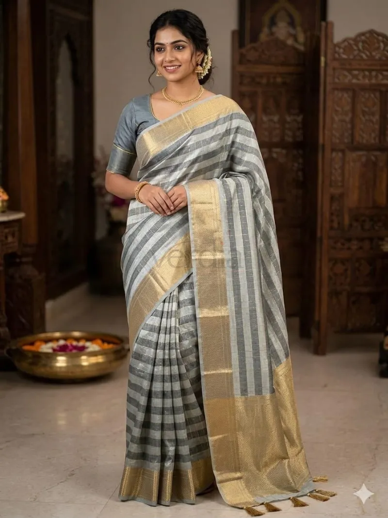 Tissue cotton saree view 5