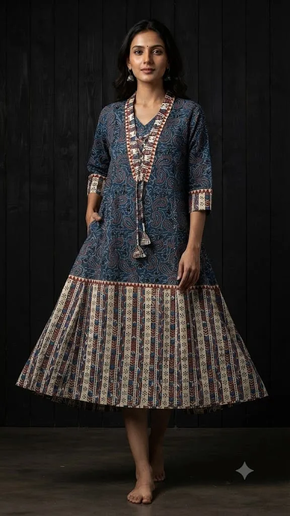 Ajarakh print cotton kurti view 4