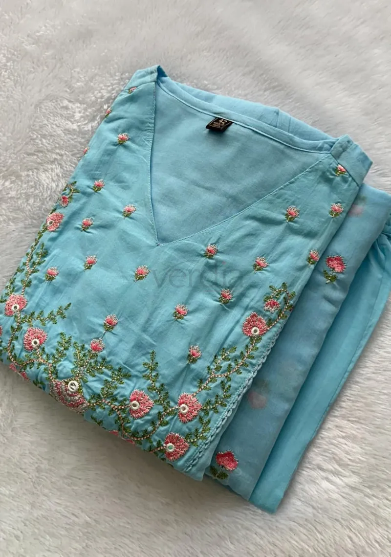 Premium Pure Mul cotton kurti Pant Dupatta set view 6