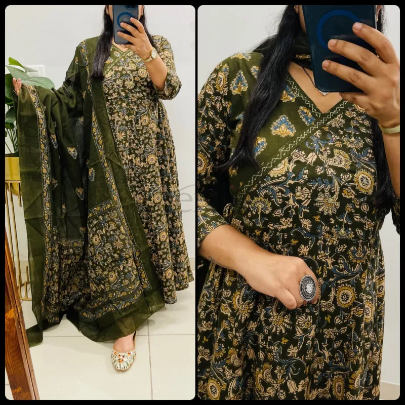 Kalamkari Print Idaho style floral Kalamkari print kurti set view 2