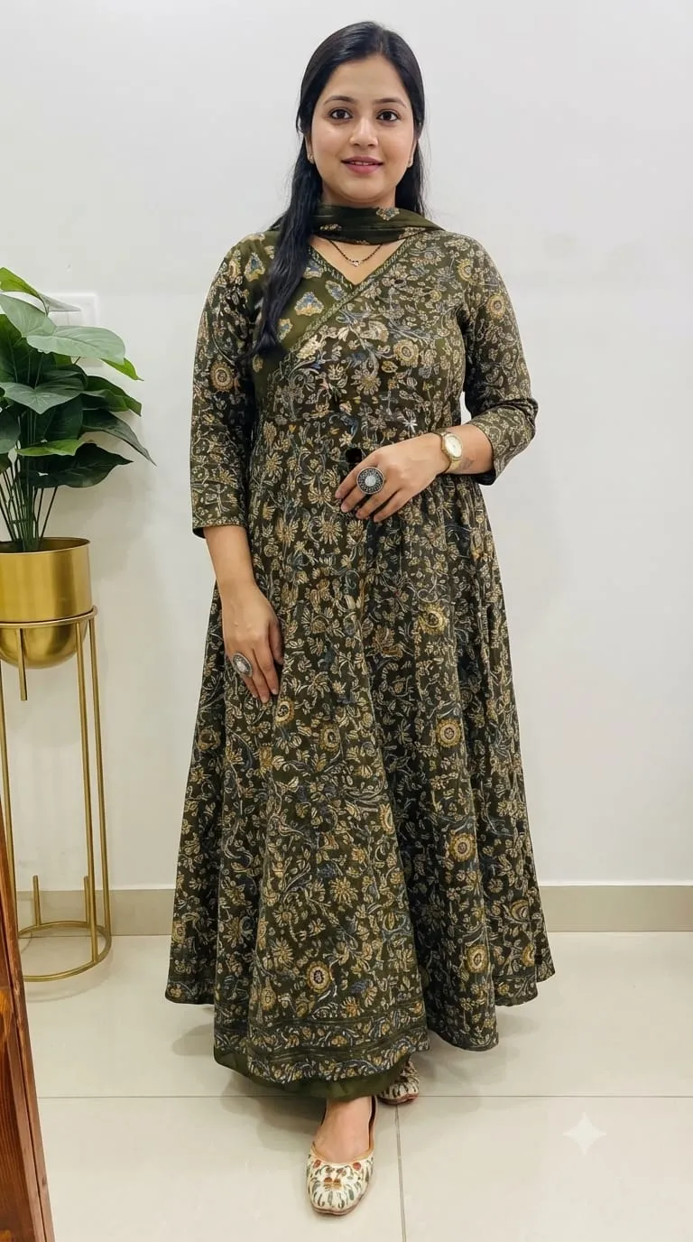 Kalamkari Print Idaho style floral Kalamkari print kurti set