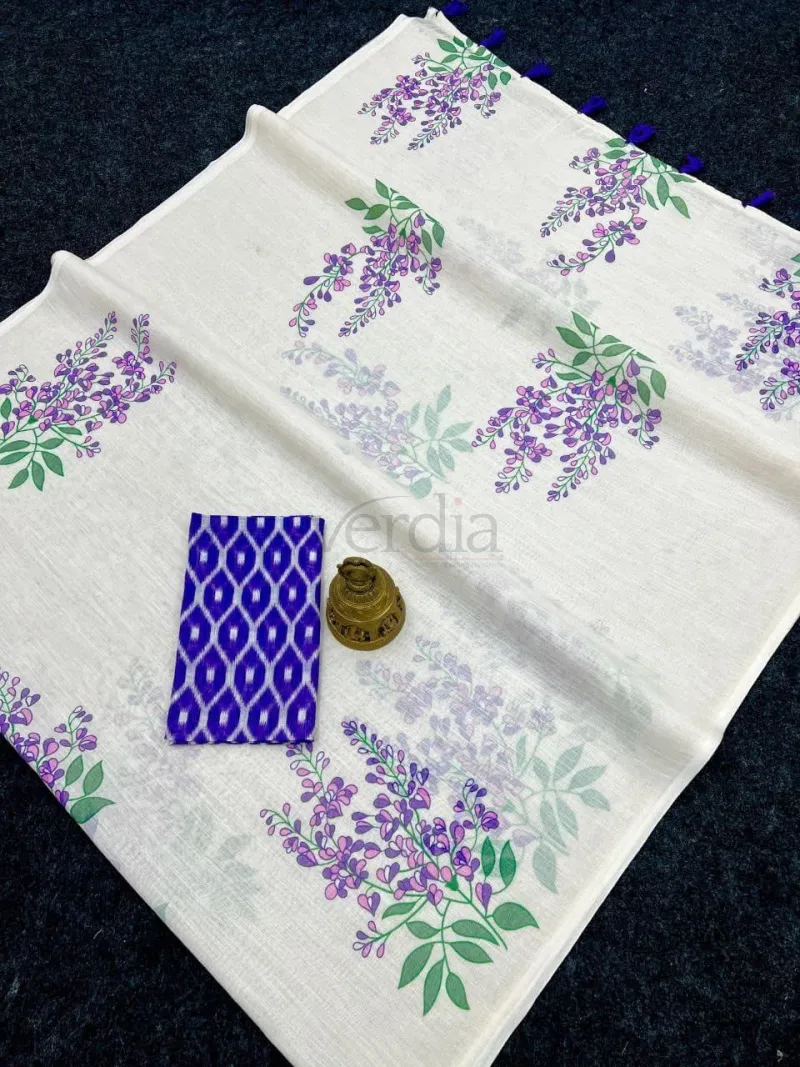 Onam Special saree crafted from plain linen with a digital print. view 12