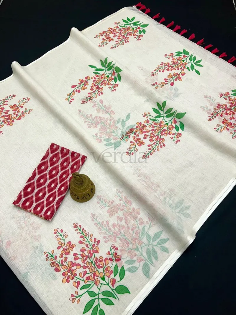 Onam Special saree crafted from plain linen with a digital print. view 13