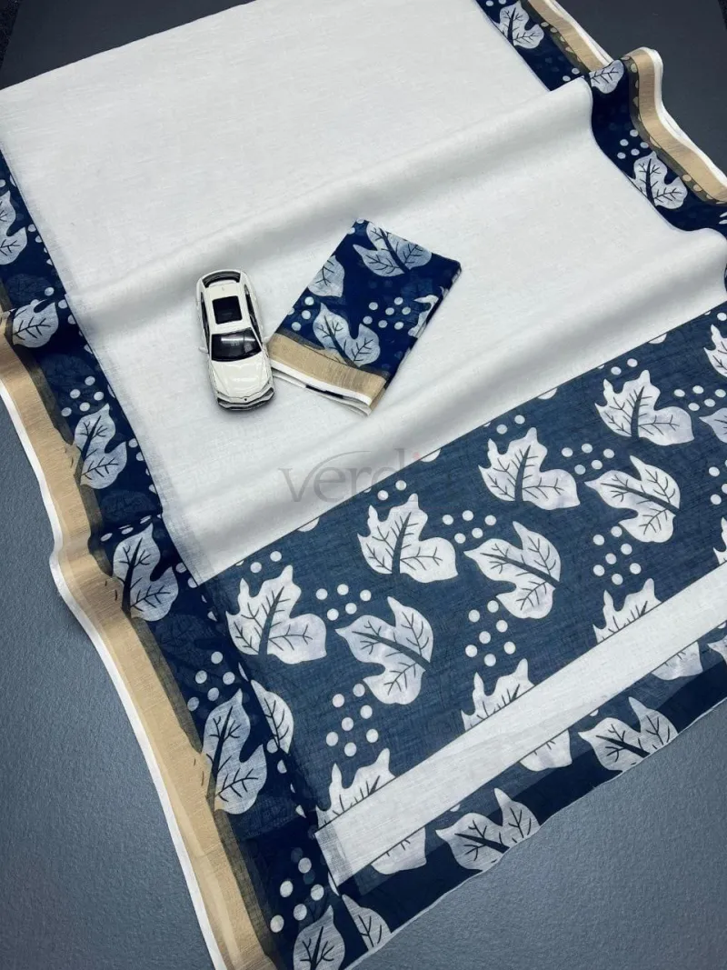 Onam Special saree crafted from plain linen with a digital print. view 4