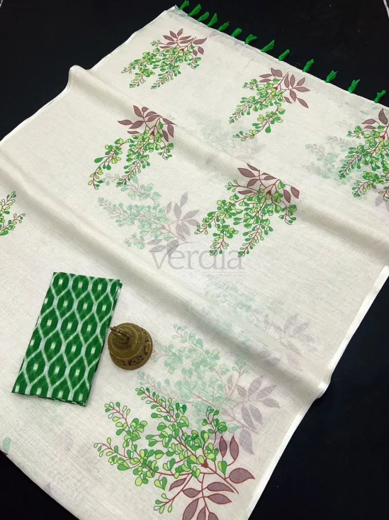 Onam Special saree crafted from plain linen with a digital print. view 9