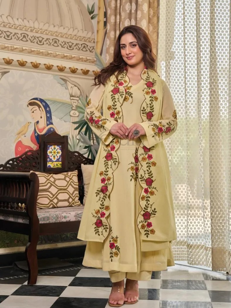 Three piece crush cotton kurti set