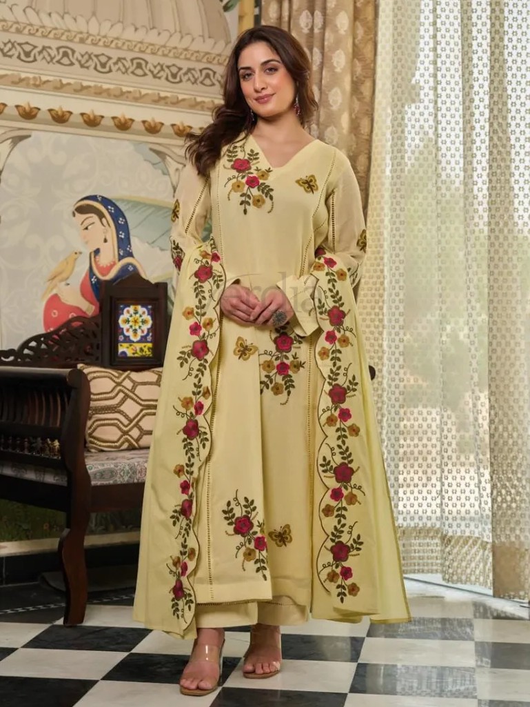 Three piece crush cotton kurti set view 2