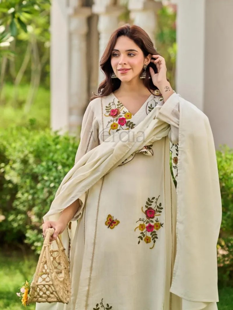 Three piece crush cotton kurti set view 3