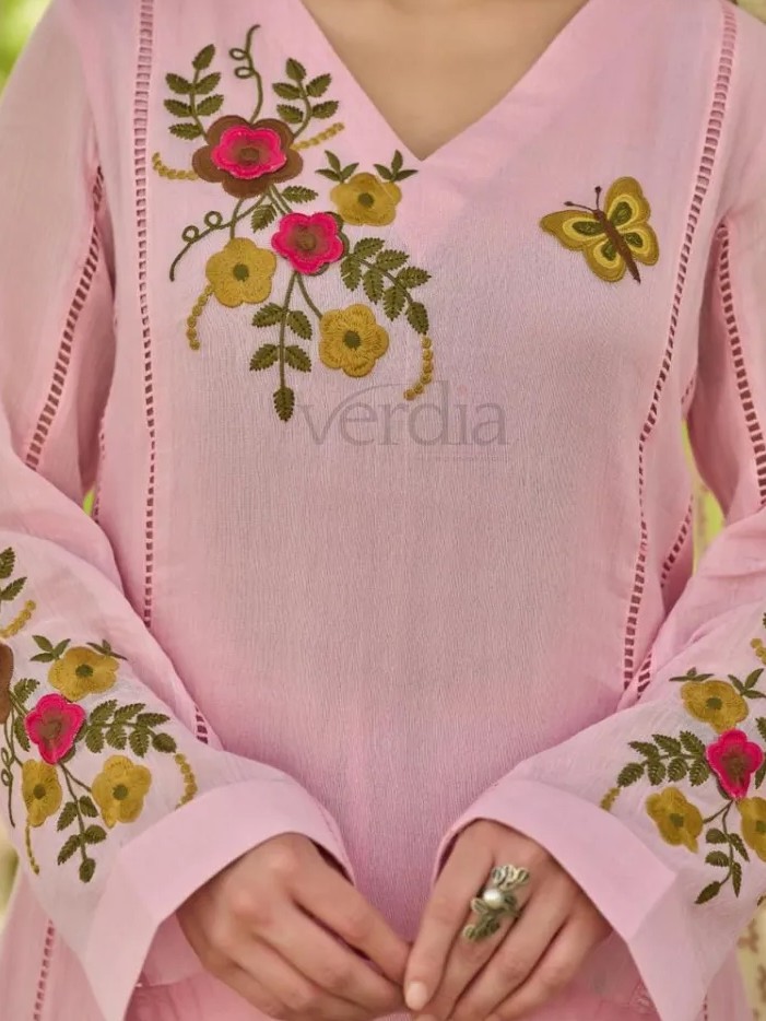 Three piece crush cotton kurti set view 5