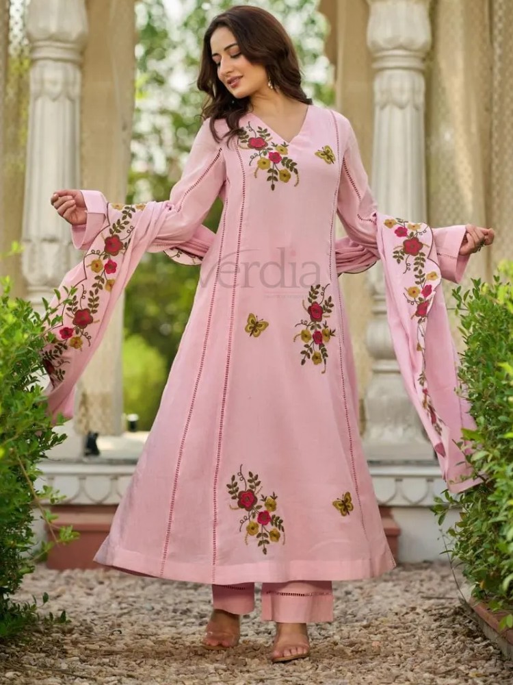 Three piece crush cotton kurti set view 6