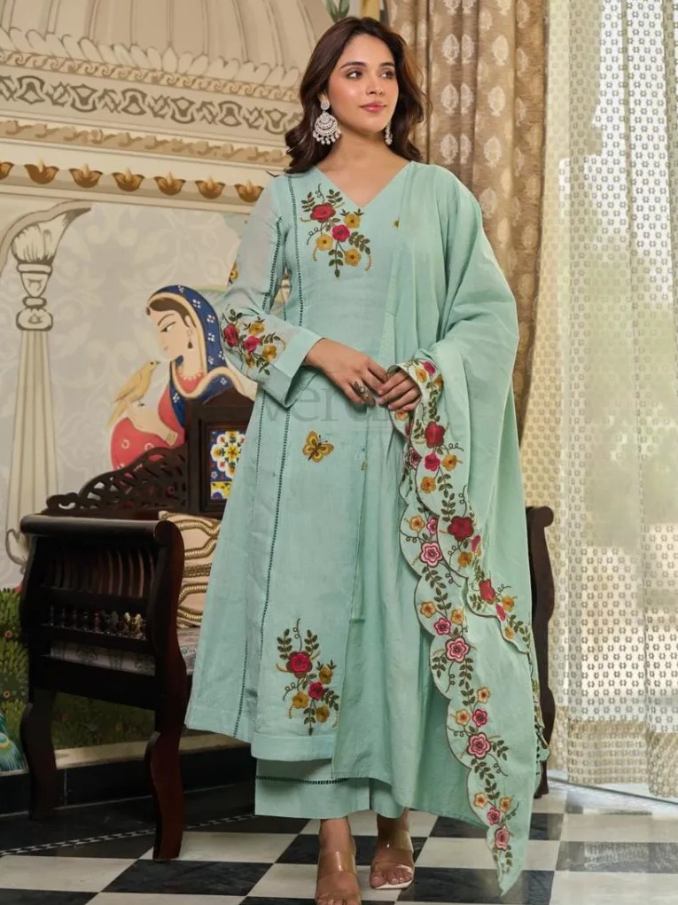 Three piece crush cotton kurti set view 7