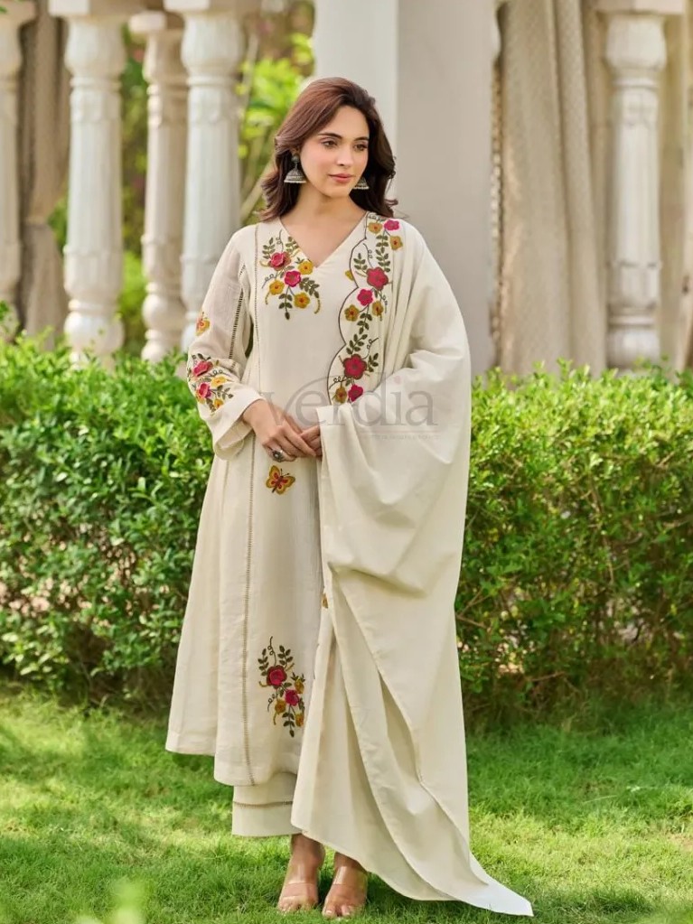 Three piece crush cotton kurti set view 9