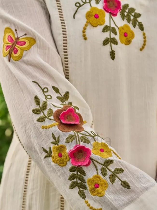 Three piece crush cotton kurti set view 10
