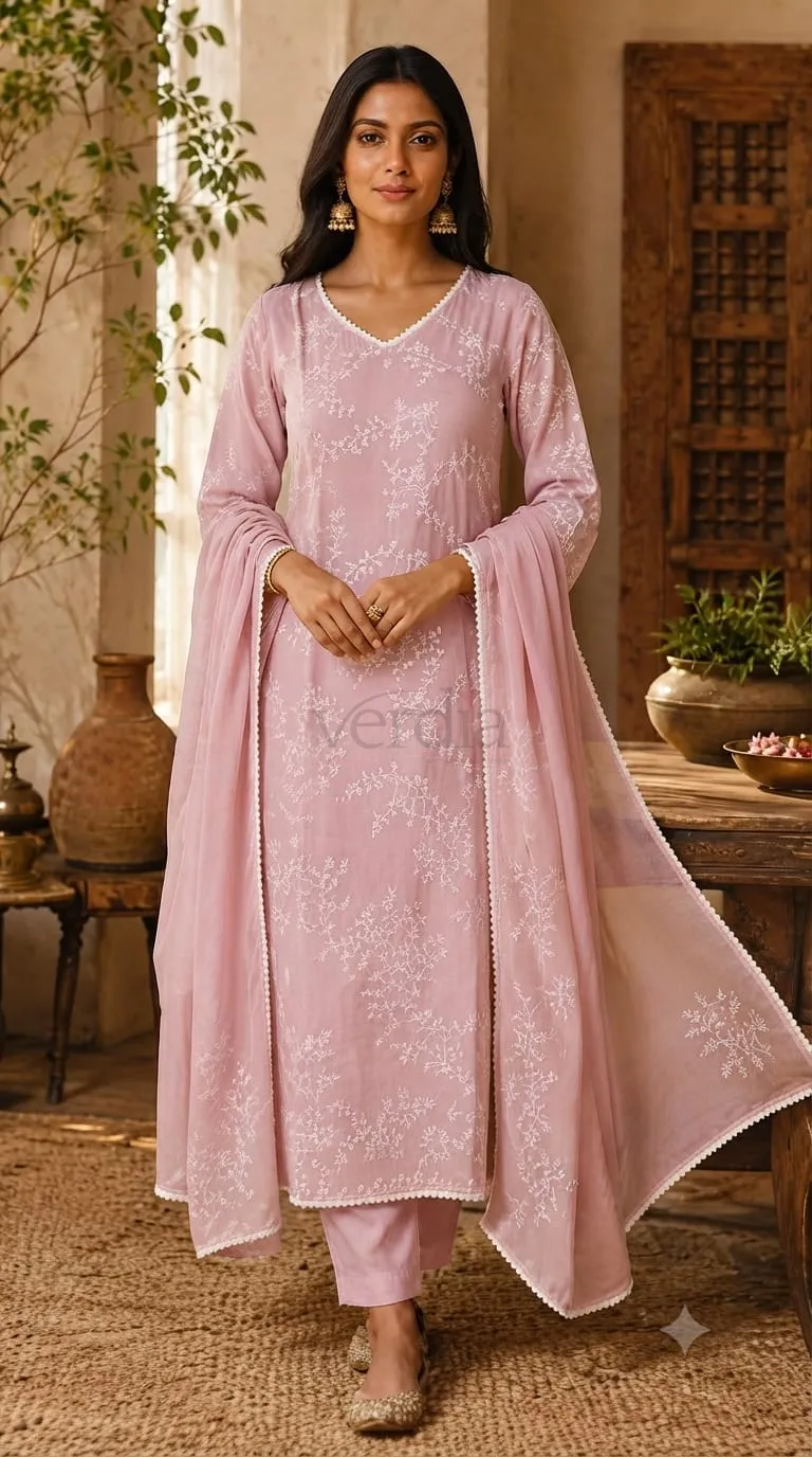 Premium Banarasi Mul Chanderi Kurta (with attached lining) view 3