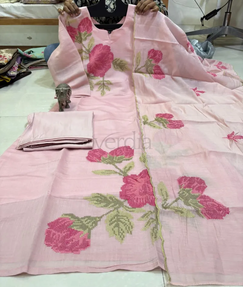 Premium Festival Collection Coral silk kurti set. view 2