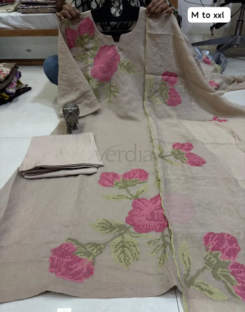 Premium Festival Collection Coral silk kurti set. view 3