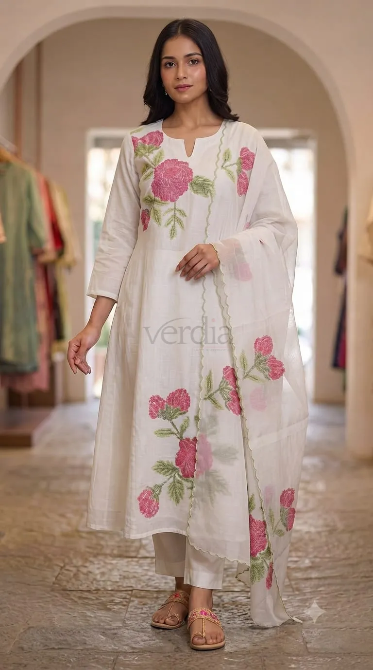 Premium Festival Collection Coral silk kurti set.