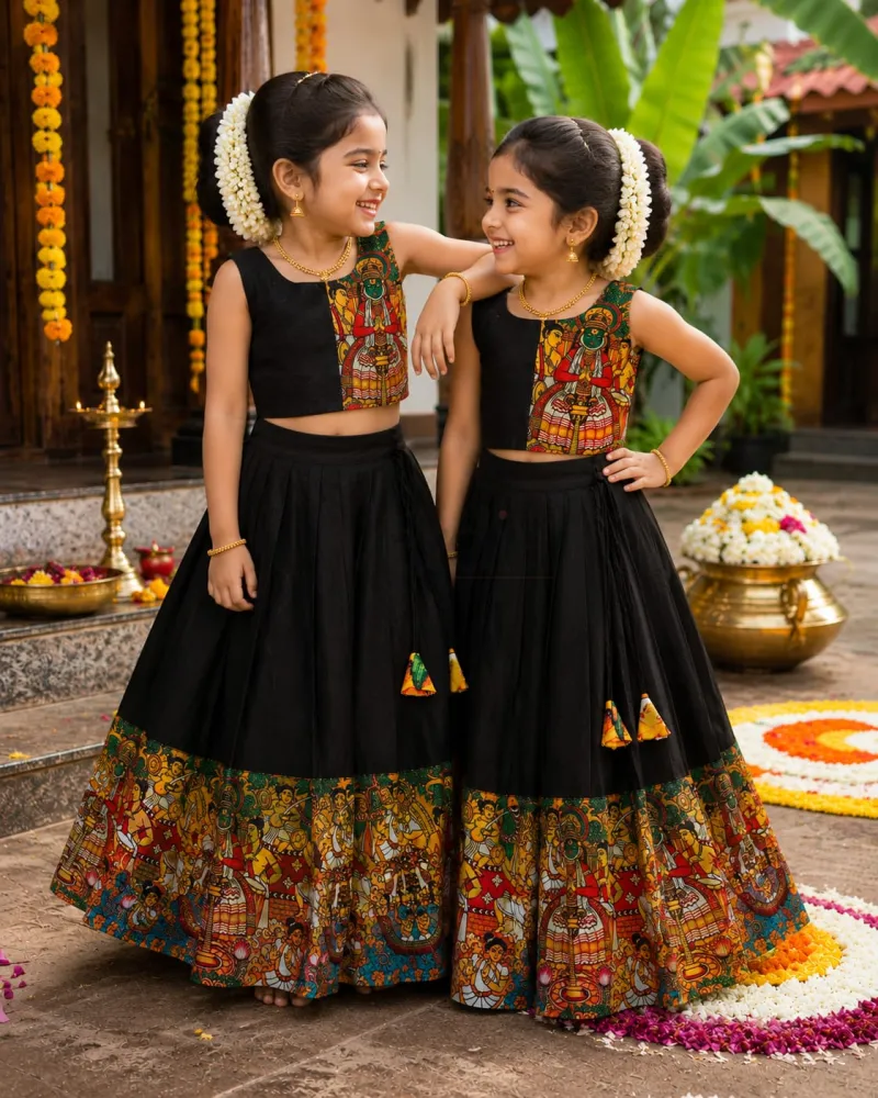 Kathakali Heritage Kids Lehenga Collection in premium silk view 7
