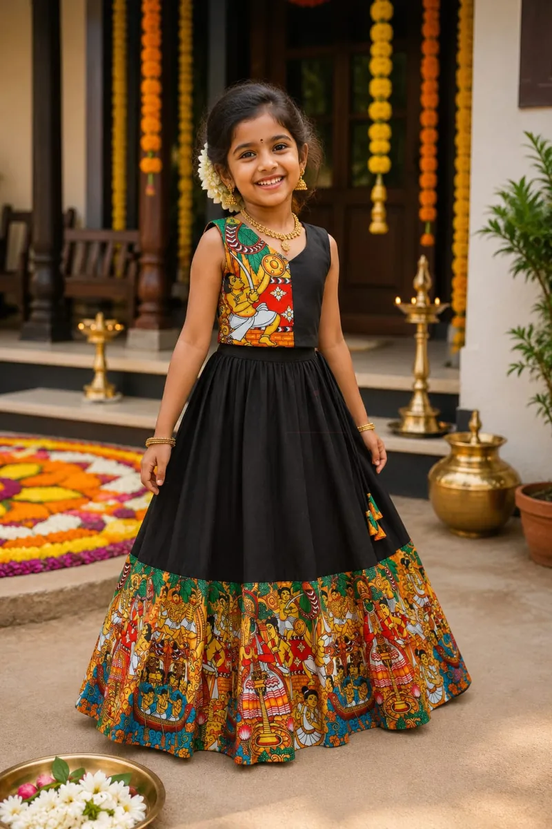 Kathakali Heritage Kids Lehenga Collection in premium silk view 8