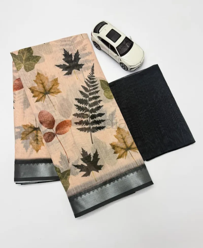 Soft Linen Saree with a Mangalagiri border with digital Print