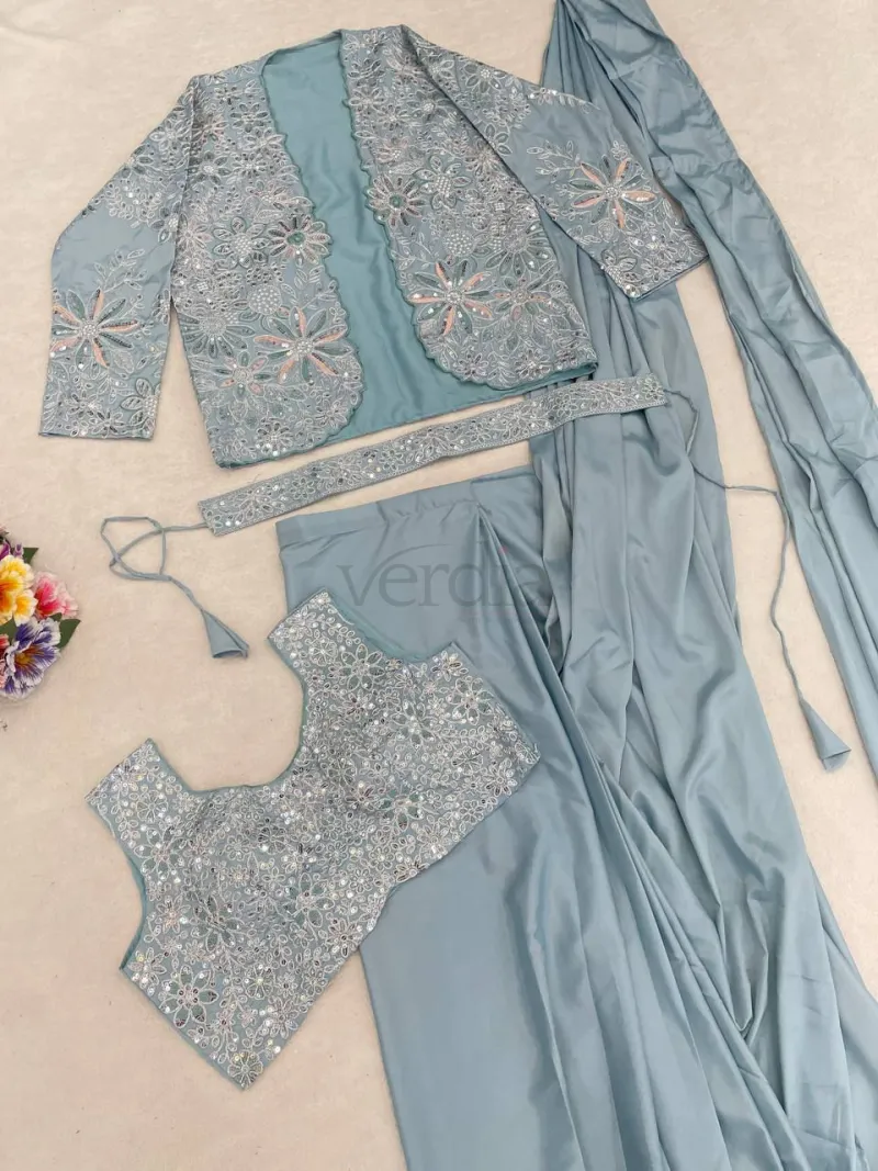Premium ready-to-wear saree is crafted from heavy crepe silk view 3