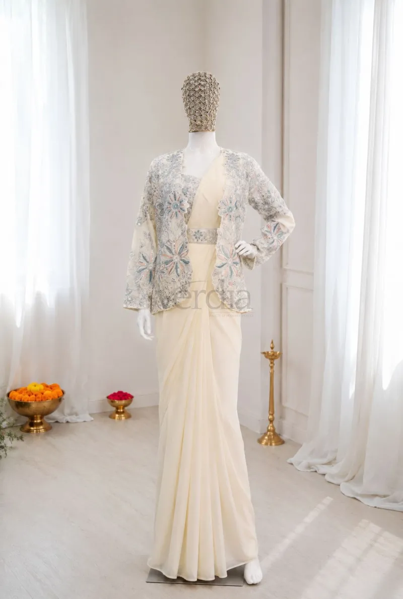 Premium ready-to-wear saree is crafted from heavy crepe silk view 4