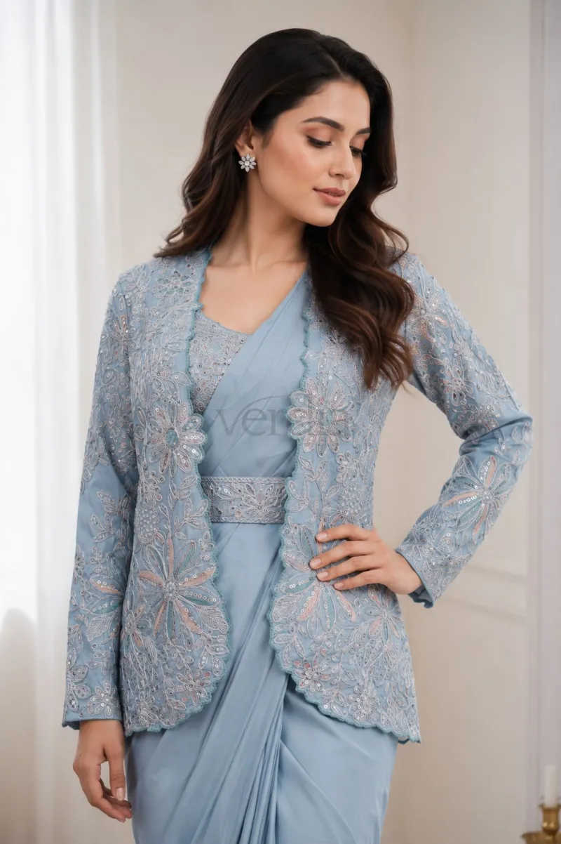 Premium ready-to-wear saree is crafted from heavy crepe silk view 7