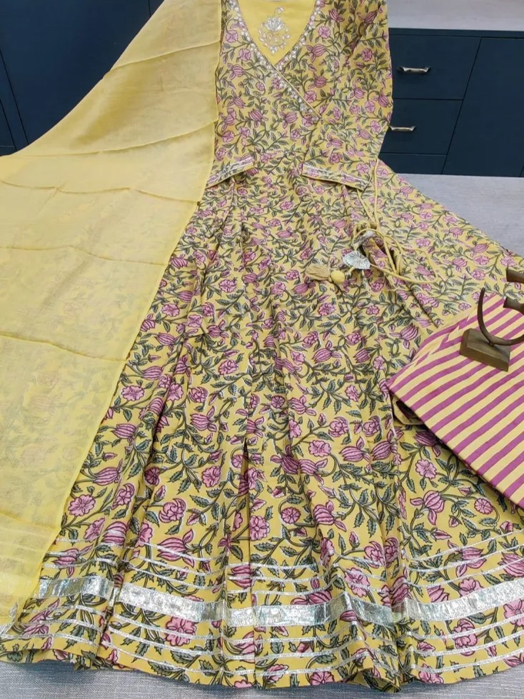 Cotton Anarkali with gota detailing and tassels