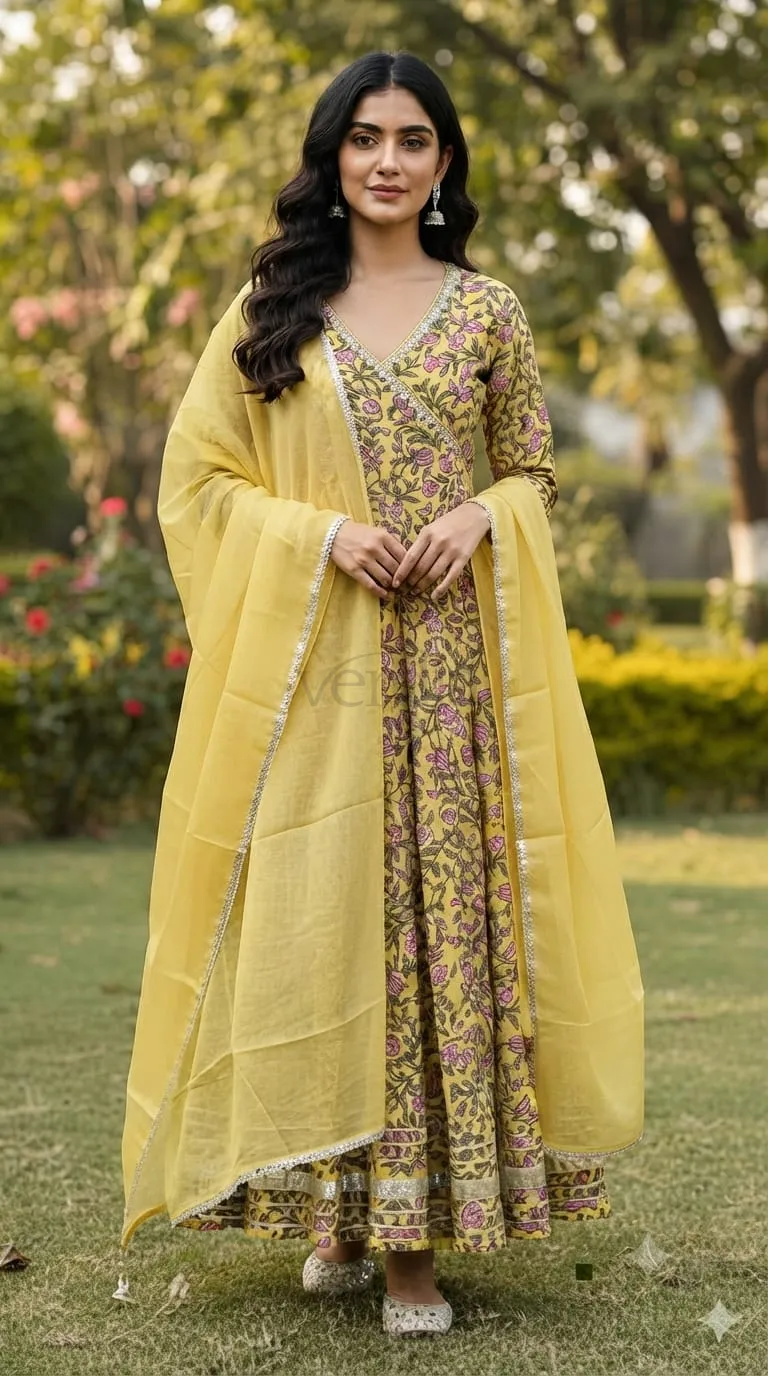 Cotton Anarkali with gota detailing and tassels