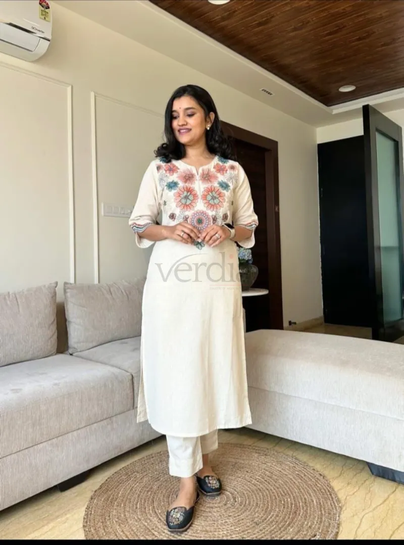 Cotton Flex Kurta Pant Set with Embroidery Work view 2