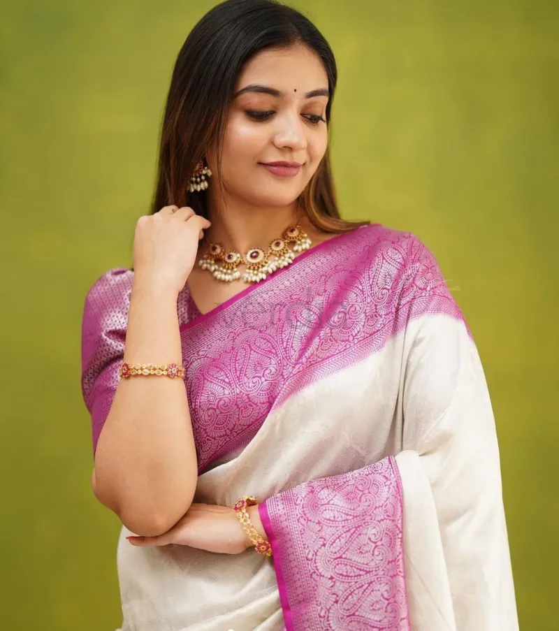 Banarasi Soft Silk Saree (5.5m) with full brocade blouse (0.8m) view 4